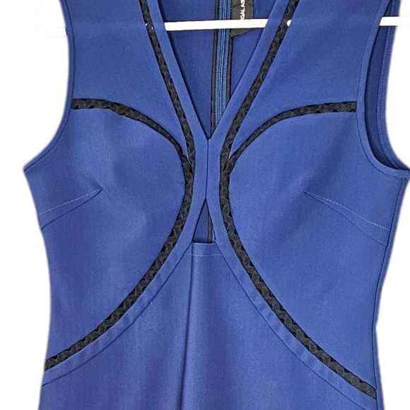 Yigal Azrouel Sleeveless Cutout Bodycon Blue Black Midi Dress Size 8 - Picture 2 of 12